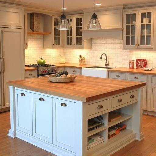 Image of the bestselling kitchen island with butcher block top and ample storage