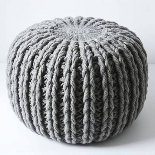 Knitted pouf in a chunky grey yarn