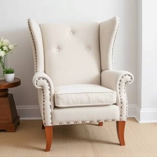 Wingback armchair in a neutral linen fabric